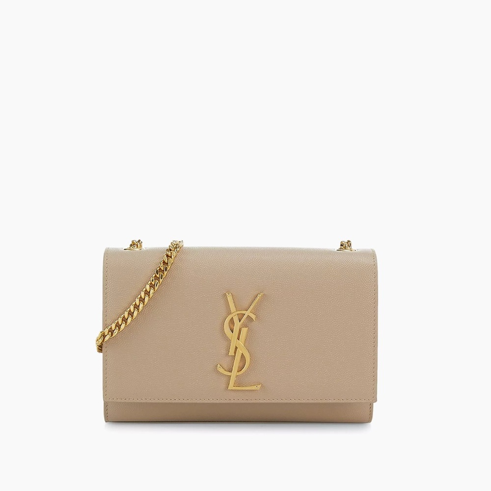 Yves Saint Laurent Tan Gold Clutch 2021 with Iconic YSL Logo